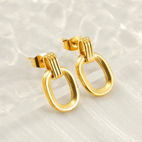 316L Stainless Steel Oval Geometric Electroplated Earrings Unisex