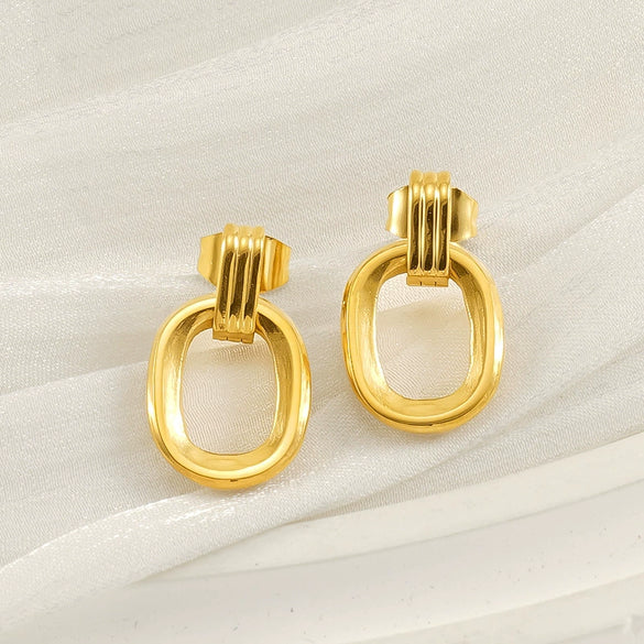 316L Stainless Steel Oval Geometric Electroplated Earrings Unisex
