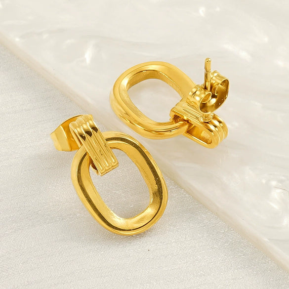 316L Stainless Steel Oval Geometric Electroplated Earrings Unisex