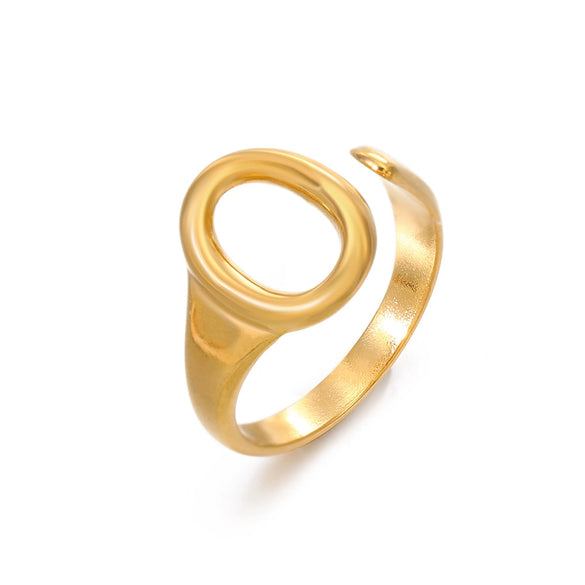 Stainless Steel Oval Geometric Open Adjustable Real Gold Plated Ring