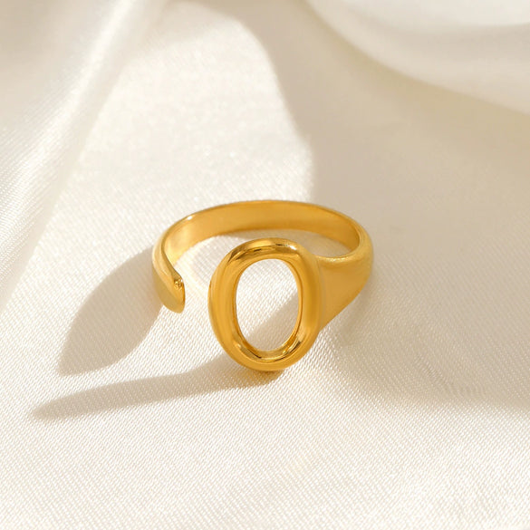Stainless Steel Oval Geometric Open Adjustable Real Gold Plated Ring