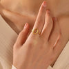 Stainless Steel Oval Geometric Open Adjustable Real Gold Plated Ring