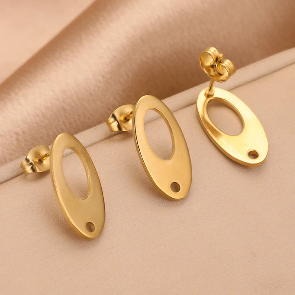 Stainless Steel Oval Hollow Fashion Geometric Electroplated Earrings Jewelry Accessories Diy Making Supplies