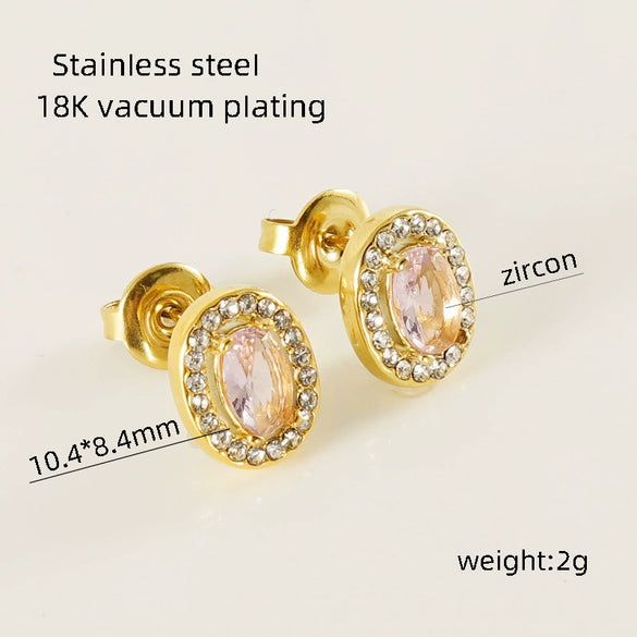 316L Stainless Steel Oval Inlaid Zircon Electroplating Women's Earrings