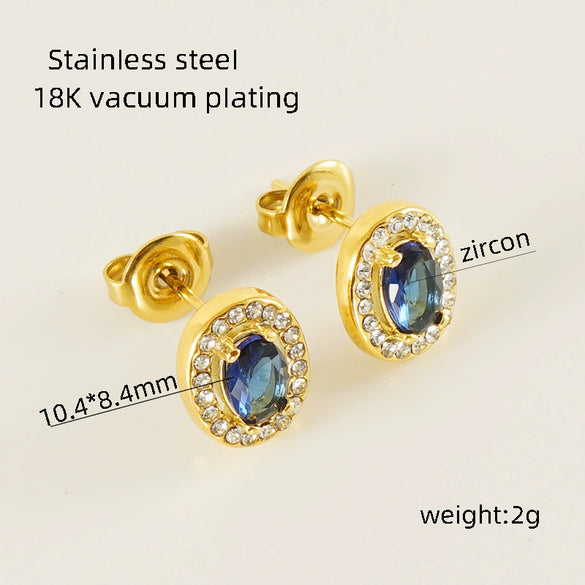 316L Stainless Steel Oval Inlaid Zircon Electroplating Women's Earrings