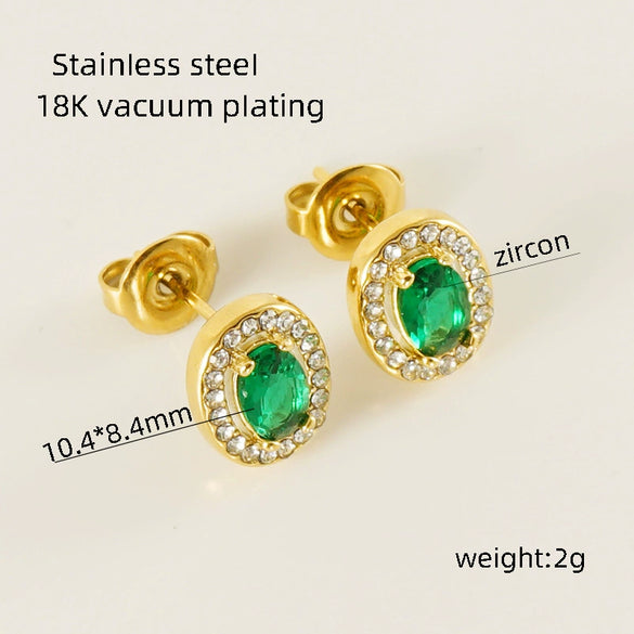 316L Stainless Steel Oval Inlaid Zircon Electroplating Women's Earrings