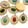 Stainless Steel Oval Natural Stone Pendant With Totem Pattern Inlay Bohemian Style Luxury Accessory