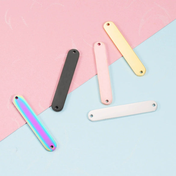 Stainless Steel Oval Rectangle Double Hole Pendant Diy Bracelet Necklace Accessories Fine Polishing Geometric Style