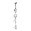 Stainless Steel Peach Heart Moon Pendant Navel Ring Women's Body Piercing Jewelry With Electroplating And Flower Design