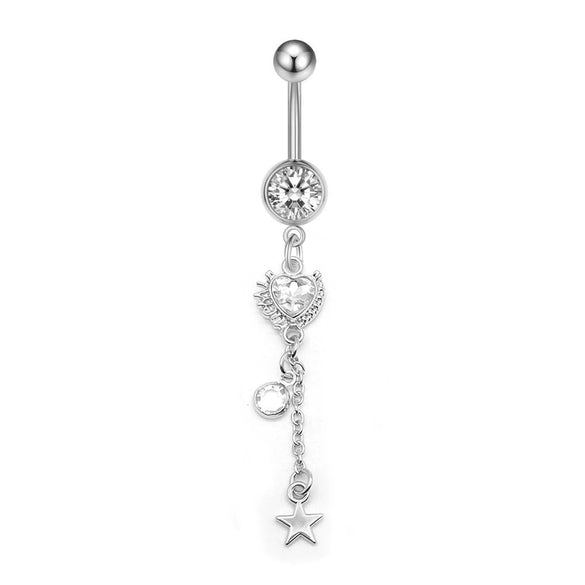 Stainless Steel Peach Heart Moon Pendant Navel Ring Women's Body Piercing Jewelry With Electroplating And Flower Design