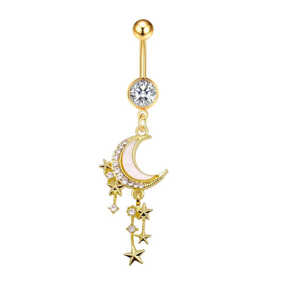 Stainless Steel Peach Heart Moon Pendant Navel Ring Women's Body Piercing Jewelry With Electroplating And Flower Design