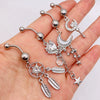 Stainless Steel Peach Heart Moon Pendant Navel Ring Women's Body Piercing Jewelry With Electroplating And Flower Design