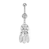 Stainless Steel Peach Heart Moon Pendant Navel Ring Women's Body Piercing Jewelry With Electroplating And Flower Design