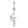 Stainless Steel Peach Heart Moon Pendant Navel Ring Women's Body Piercing Jewelry With Electroplating And Flower Design