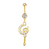 Stainless Steel Peach Heart Moon Pendant Navel Ring Women's Body Piercing Jewelry With Electroplating And Flower Design