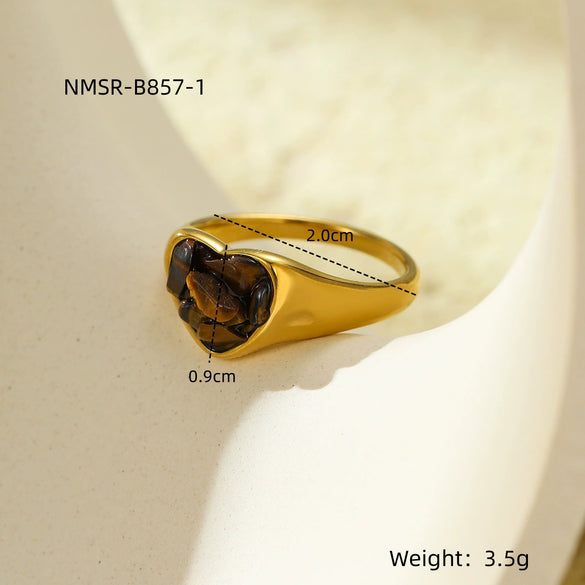 Stainless Steel Peach Heartshaped Natural Stone Design Ring With Electroplating For Women In Light Luxury Style