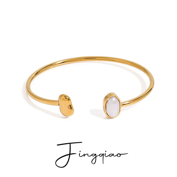Stainless Steel Pearl Bracelet Electroplating Ins Style Natural Highend Niche Opening Bracelet