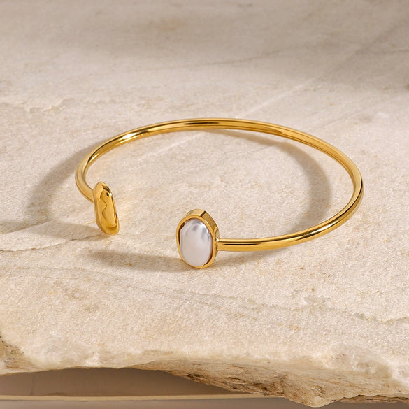 Stainless Steel Pearl Bracelet Electroplating Ins Style Natural Highend Niche Opening Bracelet