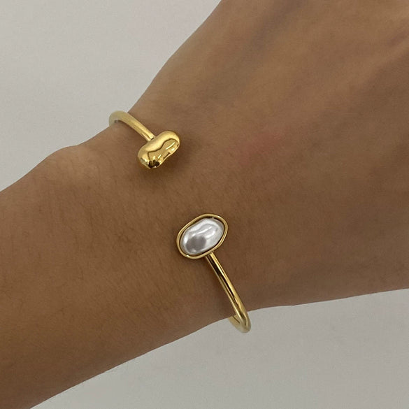 Stainless Steel Pearl Bracelet Electroplating Ins Style Natural Highend Niche Opening Bracelet