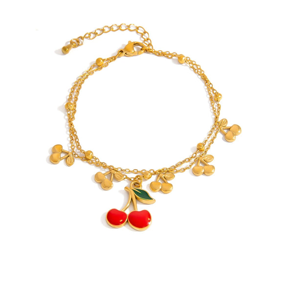 Stainless Steel Pearl Doublelayer Fruit Bee Pendant Bracelet Electroplated Jewelry For Women