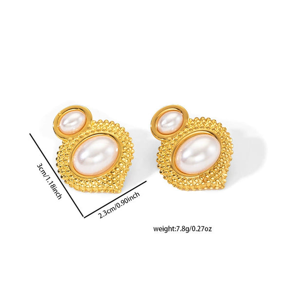 Stainless Steel Pearl Flower Asymmetrical Electroplated Earrings For Women French Classic Light Luxury Style