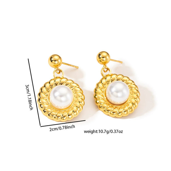 Stainless Steel Pearl Flower Asymmetrical Electroplated Earrings For Women French Classic Light Luxury Style