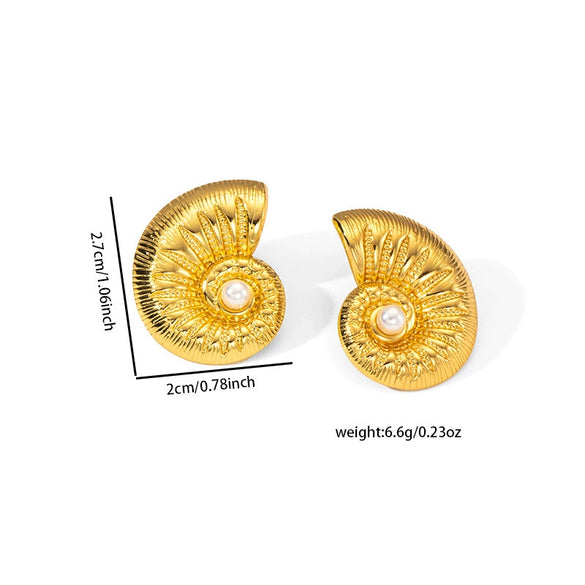 Stainless Steel Pearl Flower Asymmetrical Electroplated Earrings For Women French Classic Light Luxury Style