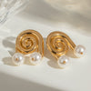 Stainless Steel Pearl Geometric Earrings Gold Plated Ins Style For Women