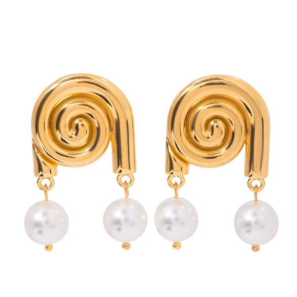 Stainless Steel Pearl Geometric Earrings Gold Plated Ins Style For Women