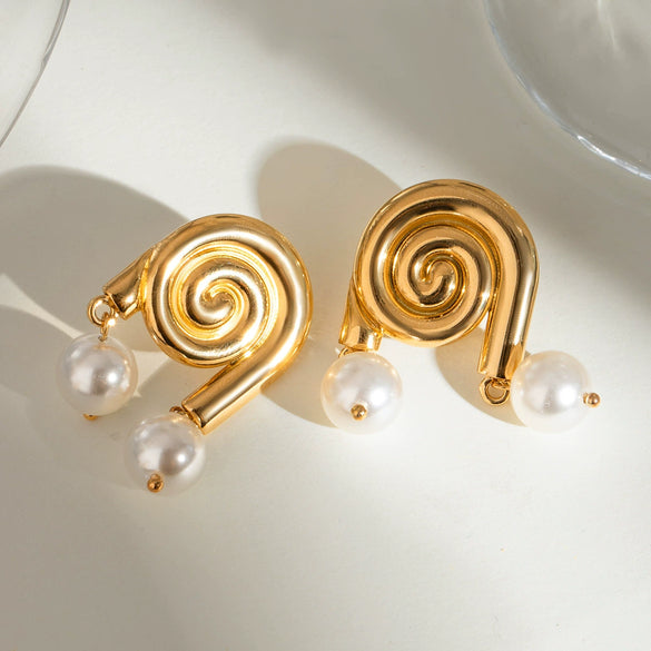 Stainless Steel Pearl Geometric Earrings Gold Plated Ins Style For Women