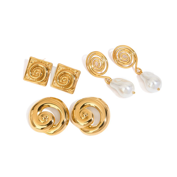 Stainless Steel Pearl Geometric Retro Earrings