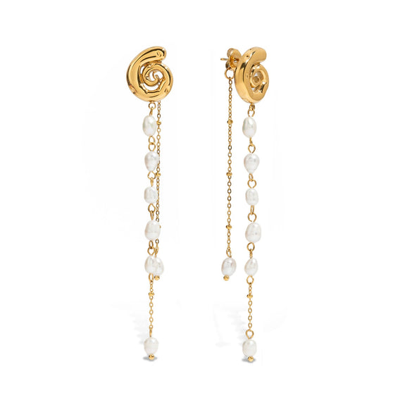 Stainless Steel Pearl Geometric Tassel Earrings Electroplated Light Luxury Design