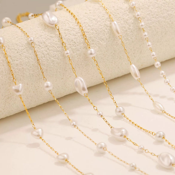 Stainless Steel Pearl Minimalist Totem Electroplating Women's Necklace Bracelet Diy Accessories
