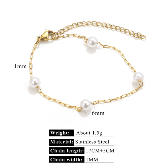 Stainless Steel Pearl Minimalist Totem Electroplating Women's Necklace Bracelet Diy Accessories