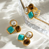 Stainless Steel Pearl Natural Stone Tiger Eye Geometric Earrings With Electroplating For Women