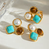 Stainless Steel Pearl Natural Stone Tiger Eye Geometric Earrings With Electroplating For Women