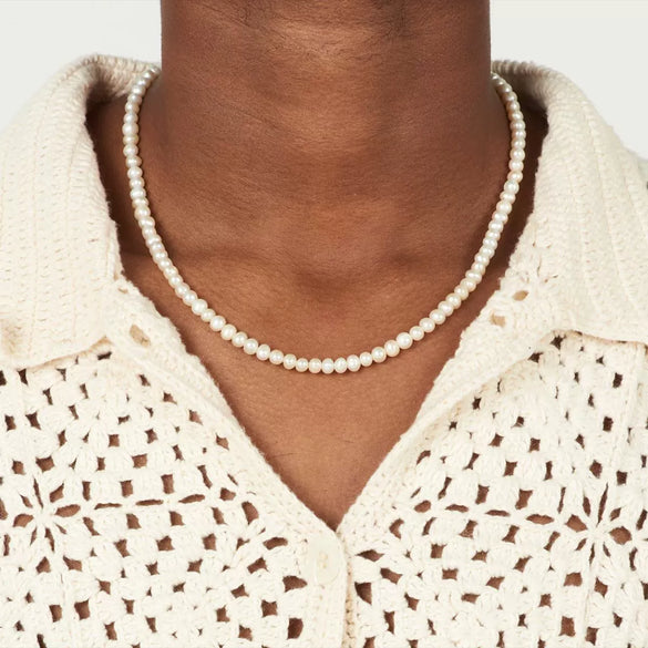 Stainless Steel Pearl Necklace With Electroplating Minimalist Style For Women