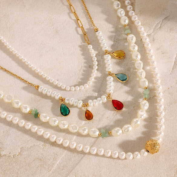 Stainless Steel Pearl Necklace With Geometric Pendant And Electroplating For Women