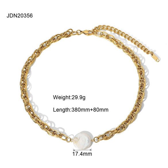 Stainless Steel Pearl Necklace With Geometric Pendant And Electroplating For Women