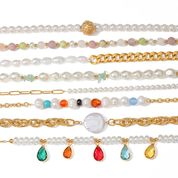 Stainless Steel Pearl Necklace With Geometric Pendant And Electroplating For Women
