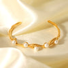 Stainless Steel Pearl Open Bracelets Irregular Elegant Minimalist Set With Pearls