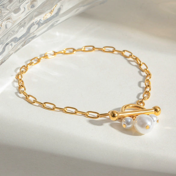 Stainless Steel Pearl Pendant Bracelet Sweet Style Electroplated Jewelry