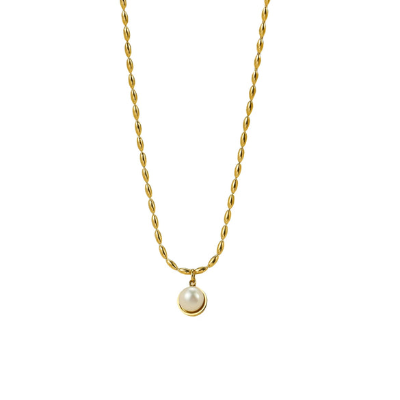 Stainless Steel Pearl Pendant Necklace For Women Electroplated Fashion Jewelry