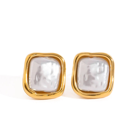 Stainless Steel Pearl Ring And Titanium Steel Non Fading Earrings With Geometric Pattern And Electroplating For Women