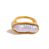 Stainless Steel Pearl Ring Geometric Style Electroplated Women's Hand Jewelry