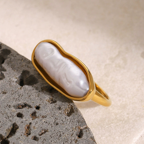 Stainless Steel Pearl Ring Geometric Style Electroplated Women's Hand Jewelry