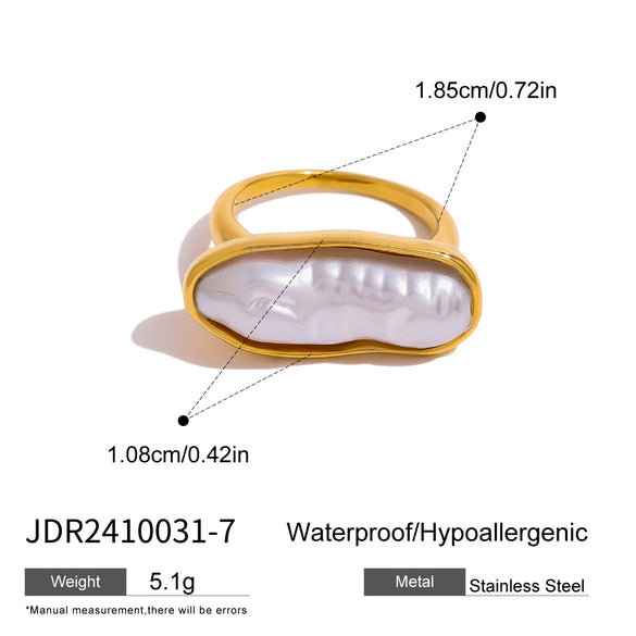 Stainless Steel Pearl Ring Geometric Style Electroplated Women's Hand Jewelry