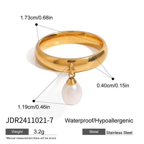Stainless Steel Pearl Ring Geometric Style Electroplated Women's Hand Jewelry