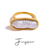 Stainless Steel Pearl Ring Geometric Style Electroplating Women's Hand Jewelry