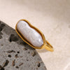 Stainless Steel Pearl Ring Geometric Style Electroplating Women's Hand Jewelry
